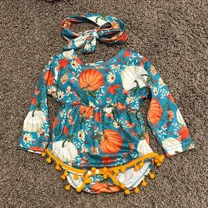 Floral Pumpkin Baby Outfit with Headband